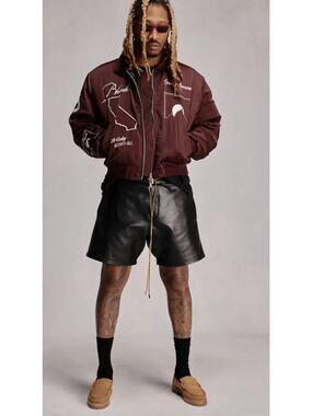 Rhude Shorts Men Medium Leather Traxedo Black Logo Luxury Streetwear Minimalist
